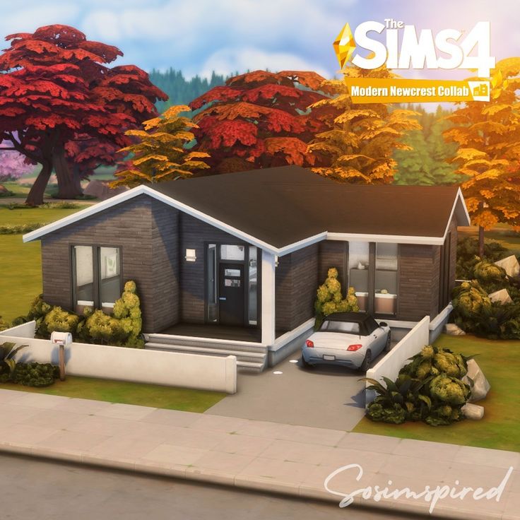 Sims 3 Houses Ideas Modern, Sims 4 Small House Exterior, Sims 4 Modern House Exterior, Sims Minimalist House, Small House Sims 4 Ideas, Sims 4 Tiny Home Ideas, Sims 4 Modern Bungalow, Sims 4 Mcm House, Sims 4 Modern Small House