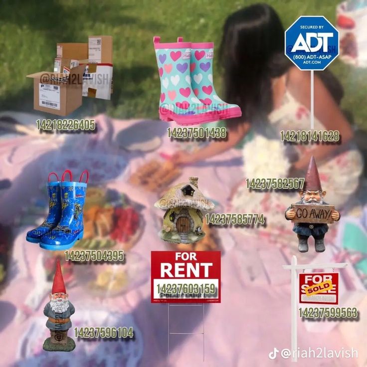 there are many different items on the ground for rent and sale, including rain boots