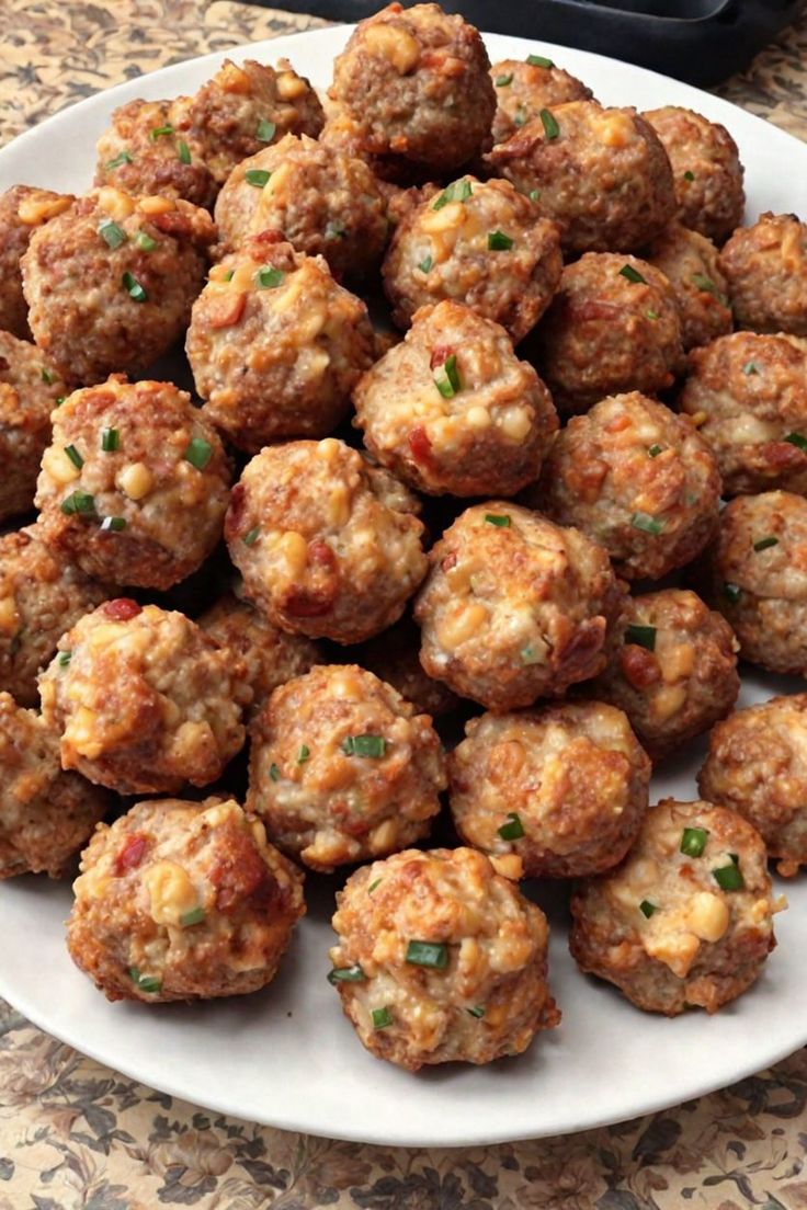 a white plate filled with meatballs on top of a table