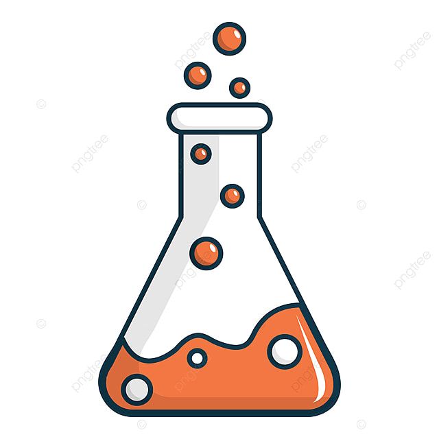 an orange and white flask with bubbles floating from it's top, on a white background