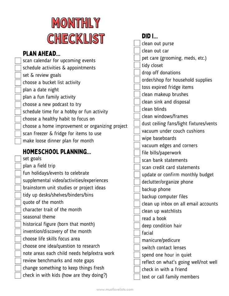 printable checklist for homeschool moms and dads to do lists