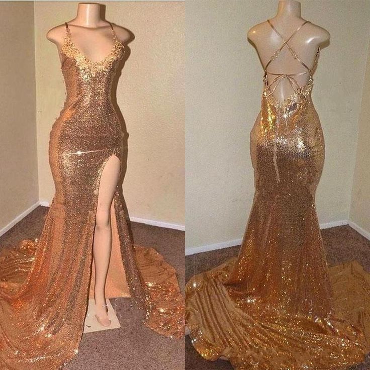 Shown Color Gold Body Shape Apple Fabric Sequins Season Fall, Spring, Summer, Winter Mermaid Gown Prom, Gold Prom, Prom Girl Dresses, Spaghetti Strap Prom Dress, Sequin Evening Dresses, Dresses Mermaid, Sequin Prom Dresses, Dresses Homecoming, Dresses Bridesmaid