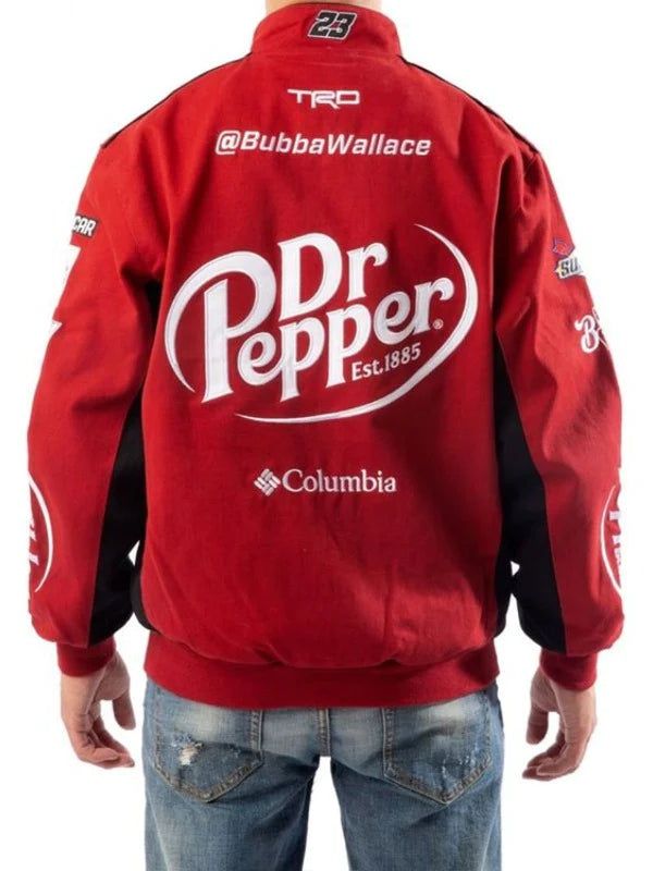 [additional] Red Cotton Bubba Wallace Dr Pepper Nascar Jacket Also, check out our other collection of jackets like Guardians Of The Galaxy 2 Jacket, Freddie Mercury Leather Jacket, Cyberpunk 2077 Samurai Jacket, Rip Wheeler Jacket, and more. [/additional] Product Specifications: Material: Cotton Fabric Inner: Soft Viscose Lining Closure: Button Style Closure Collar: Stand Up collar Sleeves: Long Sleeves Cuffs: Rib Knitted Cuffs Pockets: Two Pockets Outside & Pocket Inside Color: Red Cyberpunk 2077 Samurai, Jacket Cyberpunk, Bubba Wallace, Rip Wheeler, Nascar Jacket, Varsity Letterman Jackets, Galaxy 2, Racing Jacket, Button Style