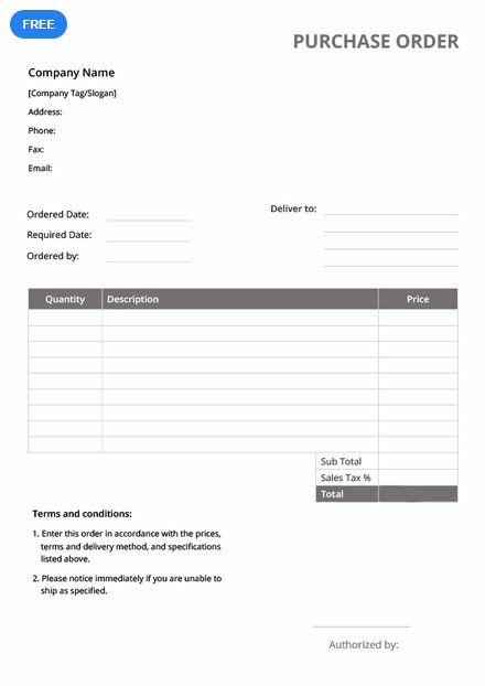 an invoice form for purchase or purchase, with the company's name on it