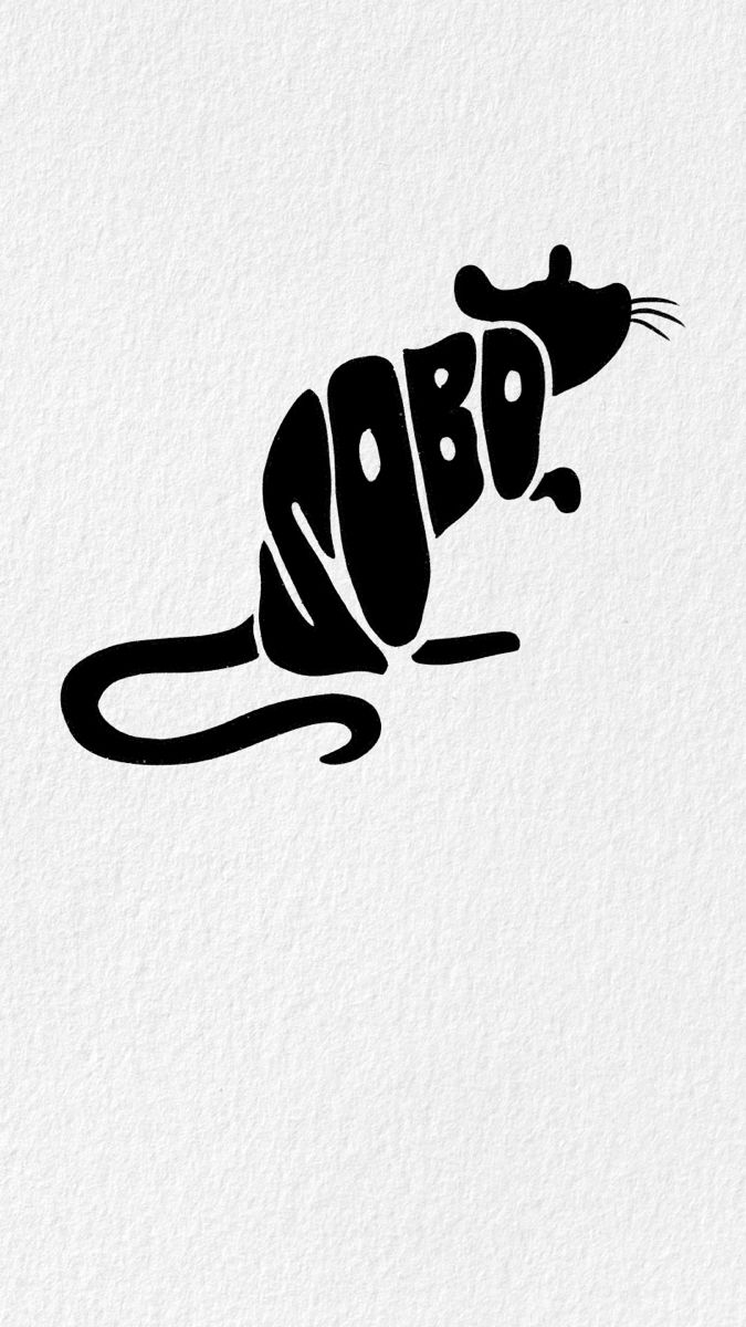 a black and white rat with the word robo on it's back side