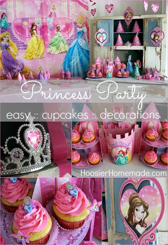 princess party with cupcakes and decorations