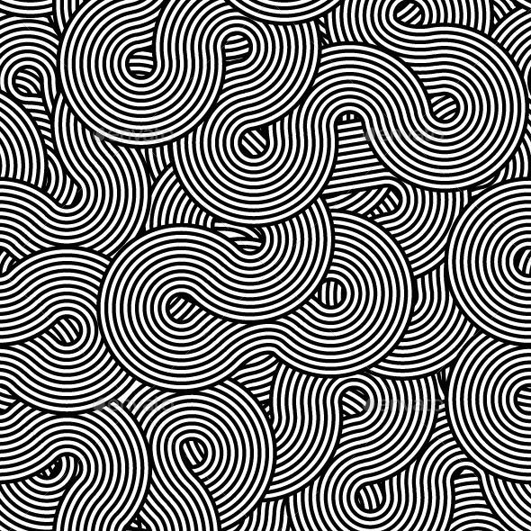 an abstract black and white pattern with wavy lines in the center, on a dark background