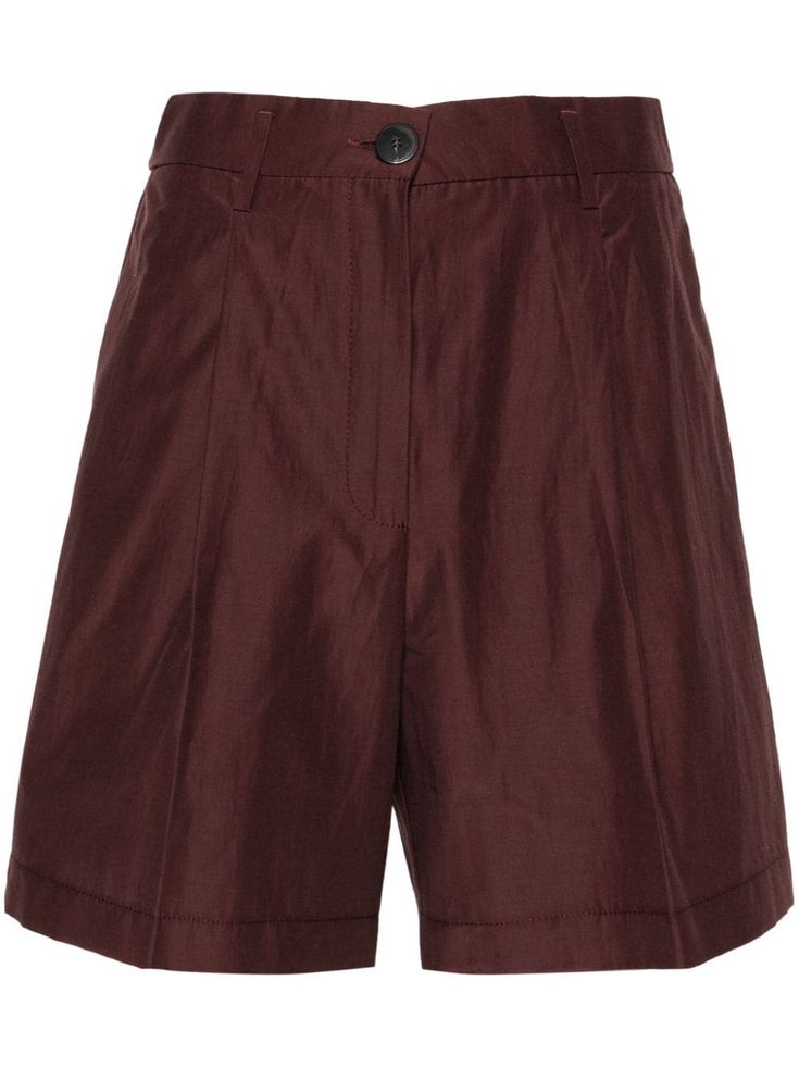 Cacao brown pleat detailing high-waisted concealed fly and button fastening rear elasticated waistband belt loops two side inset pockets pressed crease straight hem thigh-length Final Girl, Versace Designer, Fire Island, Shorts For Women, Shirt Skirt, Lace Boots, Swimwear Tops, Lace Up Shoes, Sale Design