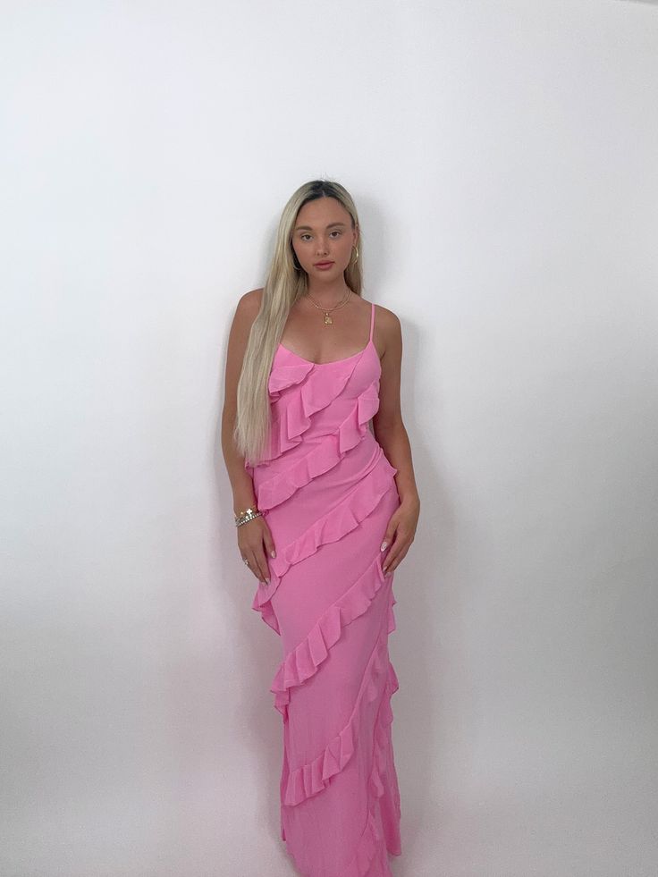 Countryside Picnic Maxi Dress // PINK Countryside Picnic, Ruffle Gown, Pink Maxi Dress, Ruffled Maxi Dress, Vacation Dresses, Wedding Attire, Dress Pink, Black Outfit, Ladies Day