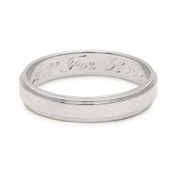 Details 4mm width, inner "All For Love" engraving in 14k recycled yellow, white, or rose gold. Engraving will add 1-2 weeks to production timeline. All engraving is added to outside of band. Description A classic approach to commitment, the Flat Edge band is a timeless silhouette. An "All For Love" engraving adorns the inside of the band in script. This band can also be hammered and designed in a variety of millimeters, and produced in any of our signature recycled golds, as well as platinum. Anniversary Engraved Yellow Gold Ring, Tarnish Resistant, All For Love, Gold Engraving, Mens Band, Recycled Gold, For Love, Gold Bands, Yellow White, Or Rose