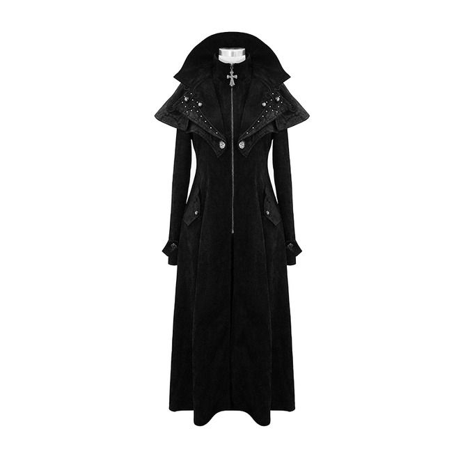 Steal the attention this winter with the classic stand collar open-slit long coat, paired with a simple top and skinny leggings. Alternative Fashion Winter, Dark Tapestry, Vampire Vibes, Cape Collar, Gothic Coat, Gothic Jackets, Cape Designs, Half Jacket, Shoulder Cape