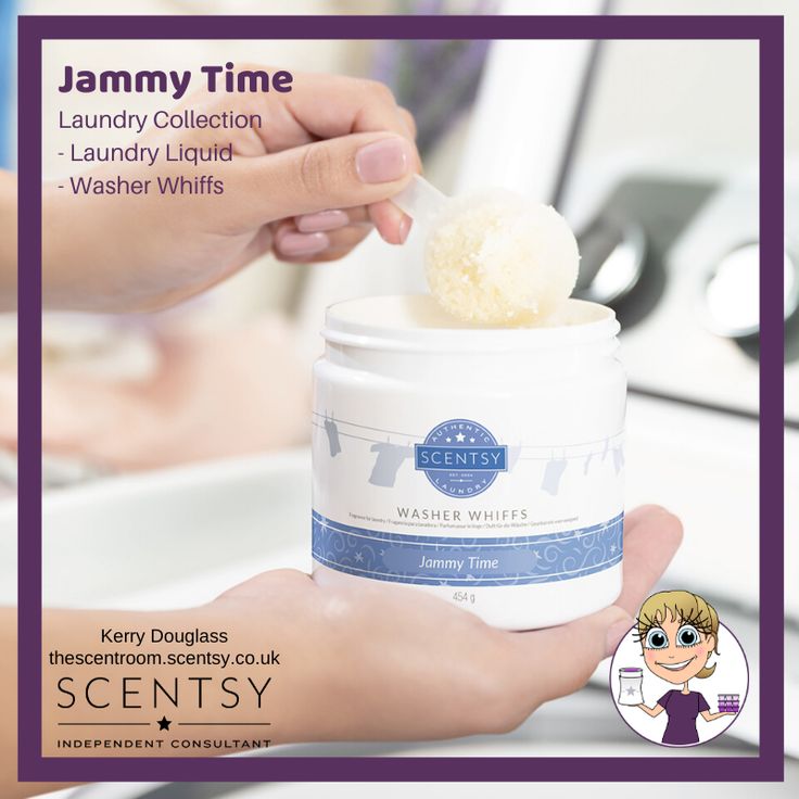 a person holding a jar of white stuff in their hand with the caption jenny time laundry collection laundry liquid washer whiff