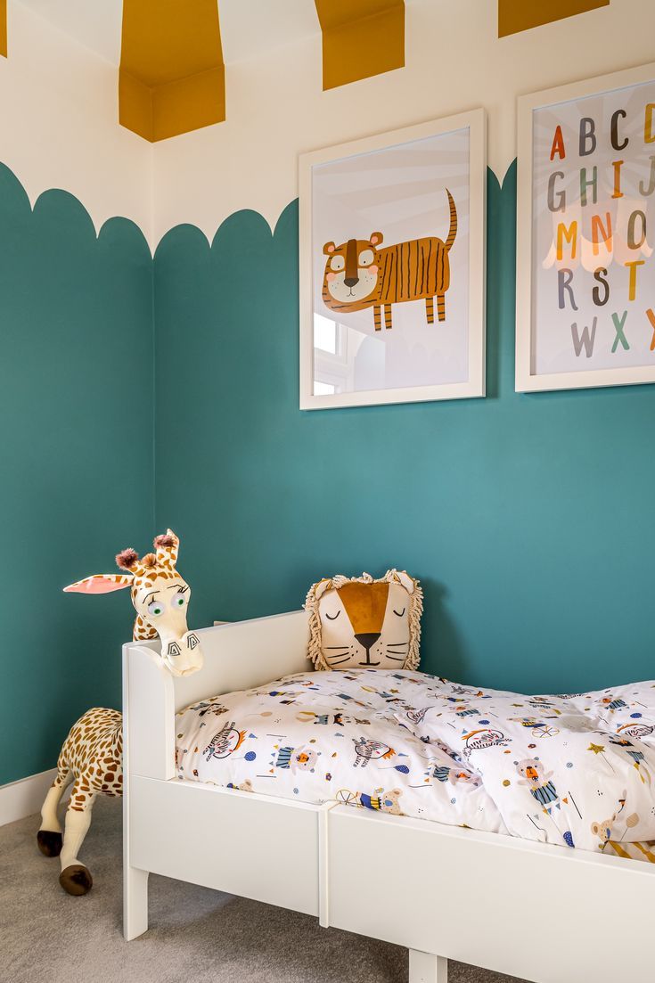 Kids Bedroom Ideas - Big Top Painted Walls & Ceiling Colourful Childs Bedroom, Colourful Childrens Bedroom, Toddler Bedroom Paint Ideas, Teal Kids Bedroom Ideas, Blue Childrens Bedroom, Yellow Childrens Bedroom, Teal Boys Bedroom, Teal Kids Bedroom, Bedroom Ideas Big