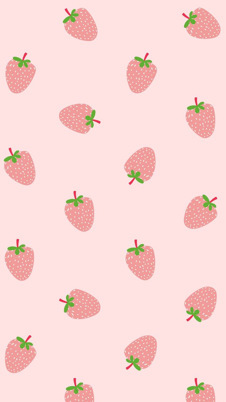 a pink background with strawberries on it