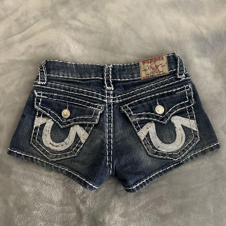 true religion low rise shorts 
size 26
#truereligion... - Depop 2004 Fashion, Thrift Wishlist, Lowrise Y2k, True Religion Shorts, Ideal Wardrobe, 2000s Outfits, Fashion Shorts, Low Rise Shorts, Fits Clothes