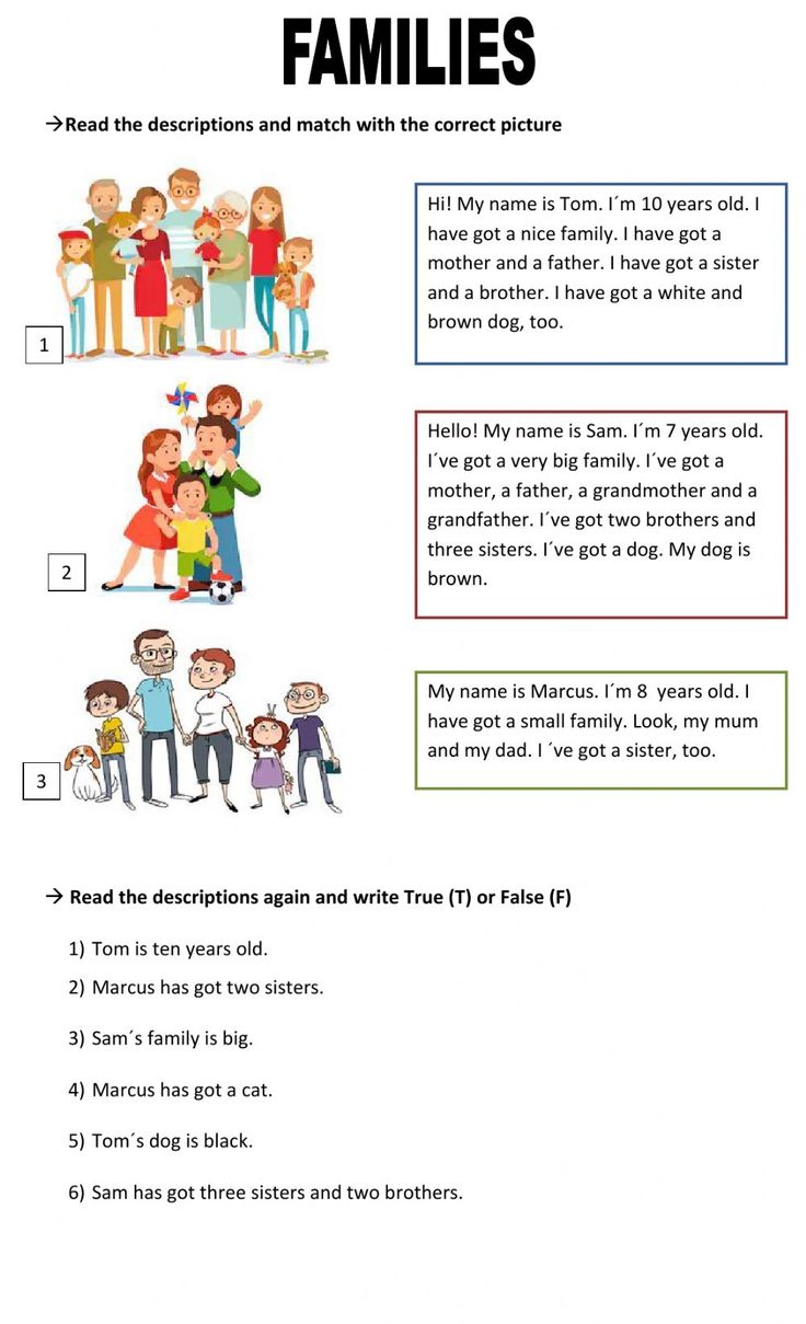 the family worksheet is shown with pictures and words to describe what they are