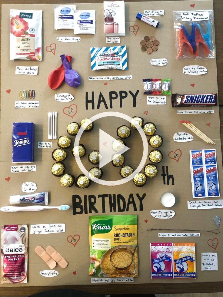 a birthday board with chocolates, candies and other things on it that say happy birthday