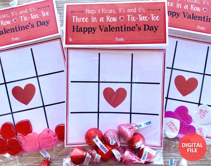 valentine's day tic - tac - toe game with hearts and candy