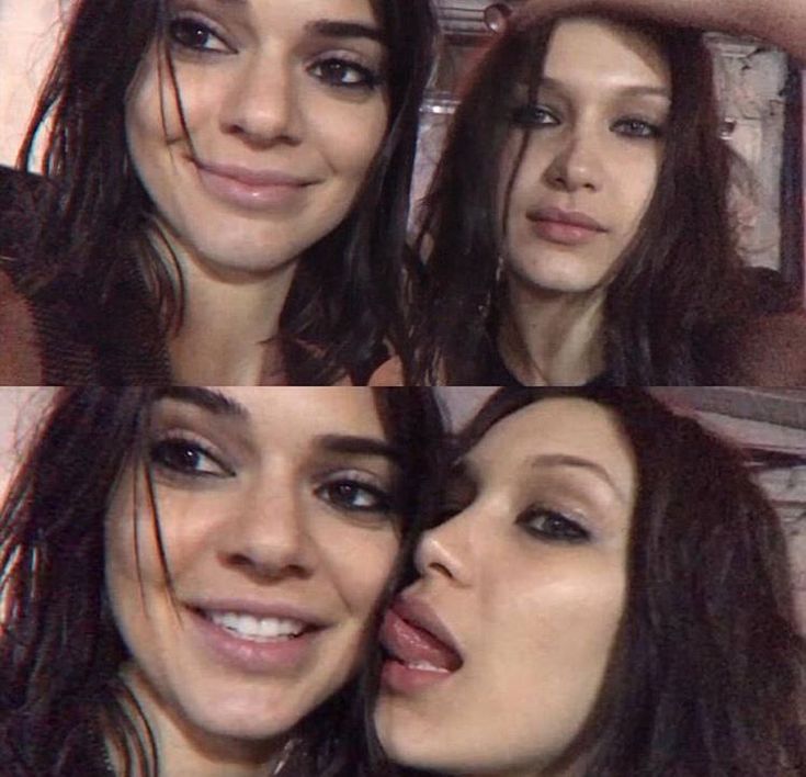 three different pictures of two women making faces