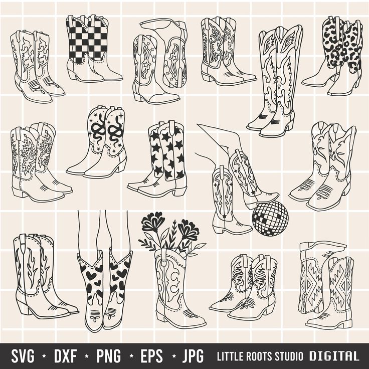 cowboy boots with different designs on them