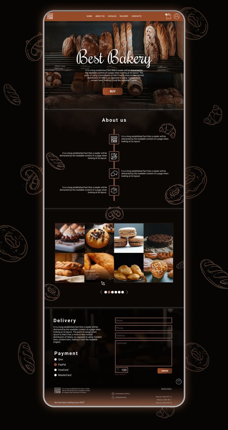 the bakery website is displayed on an iphone