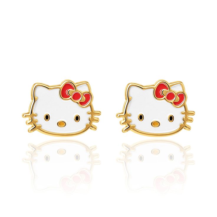 Meow wow wow! The Hello Kitty 10k Yellow Gold Stud Earrings offers standout style with a cute Enameled Hello Kitty Face, topped by a crisp red enamel bow for beautiful contrast. The adorable design adds a chic, whimsical dash to any day a creating a purr-fectly pleasing look for Hello Kitty fans. 10 Karat Gold Double Notched Post with Gold Ear Nut Officially Licensed Hello Kitty Jewelry Includes Complimentary Hello Kitty Gift Box and pouch Kids Ear Piercing, Hello Kitty Earing, Cheap Cute Hello Kitty Jewelry, Cheap Metal Hello Kitty Jewelry, Hello Kitty Jewelry Earrings, Hello Kitty Stud Earrings, Hello Kitty Earrings Studs, Hello Kitty Face, Gold Layered Bracelets