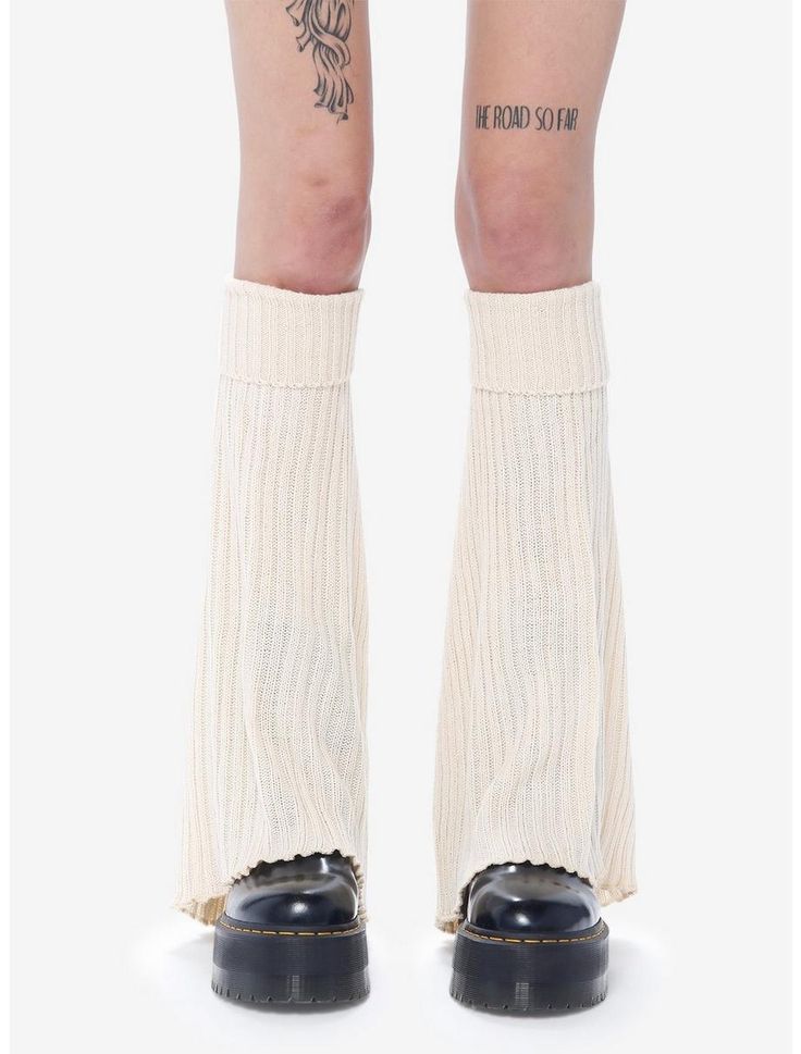 Cream Flared Leg Warmers Cream Leg Warmers, Cream Knee-high Socks For Winter, White Ribbed Fitted Leg Warmers, White Fitted Ribbed Leg Warmers, Cream Knee-high Socks For Fall, White Thigh High Bottoms For Winter, White Thigh High Winter Bottoms, Cozy Fitted Cream Leg Warmers, Fitted White Ribbed Leg Warmers