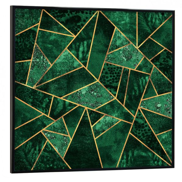 an abstract painting with gold and green colors