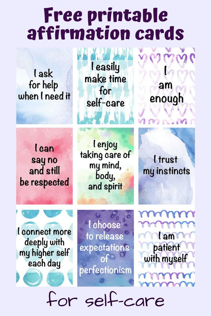 the words for self - care cards are in different colors