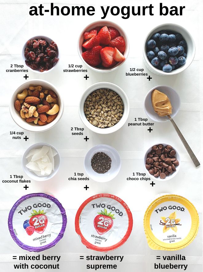 the ingredients for an at - home yogurt bar