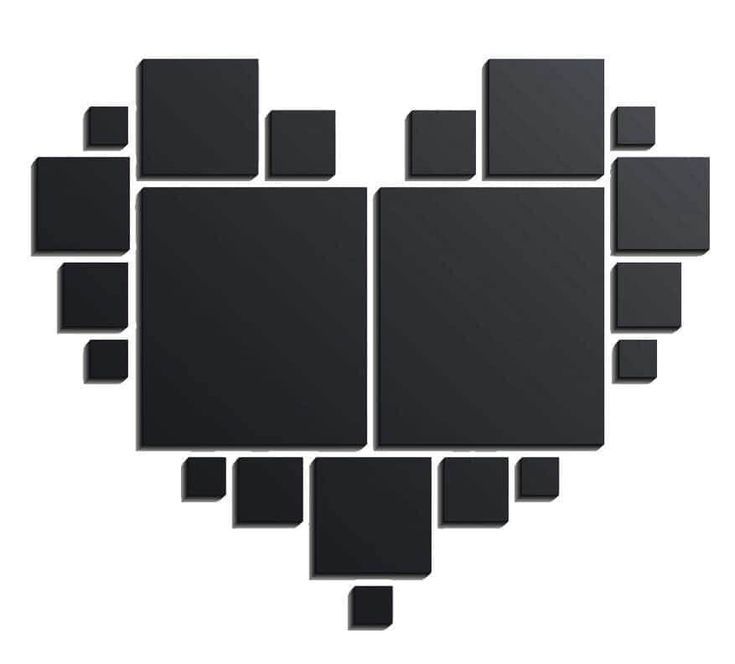 a heart shape made up of squares and rectangles in black on a white background