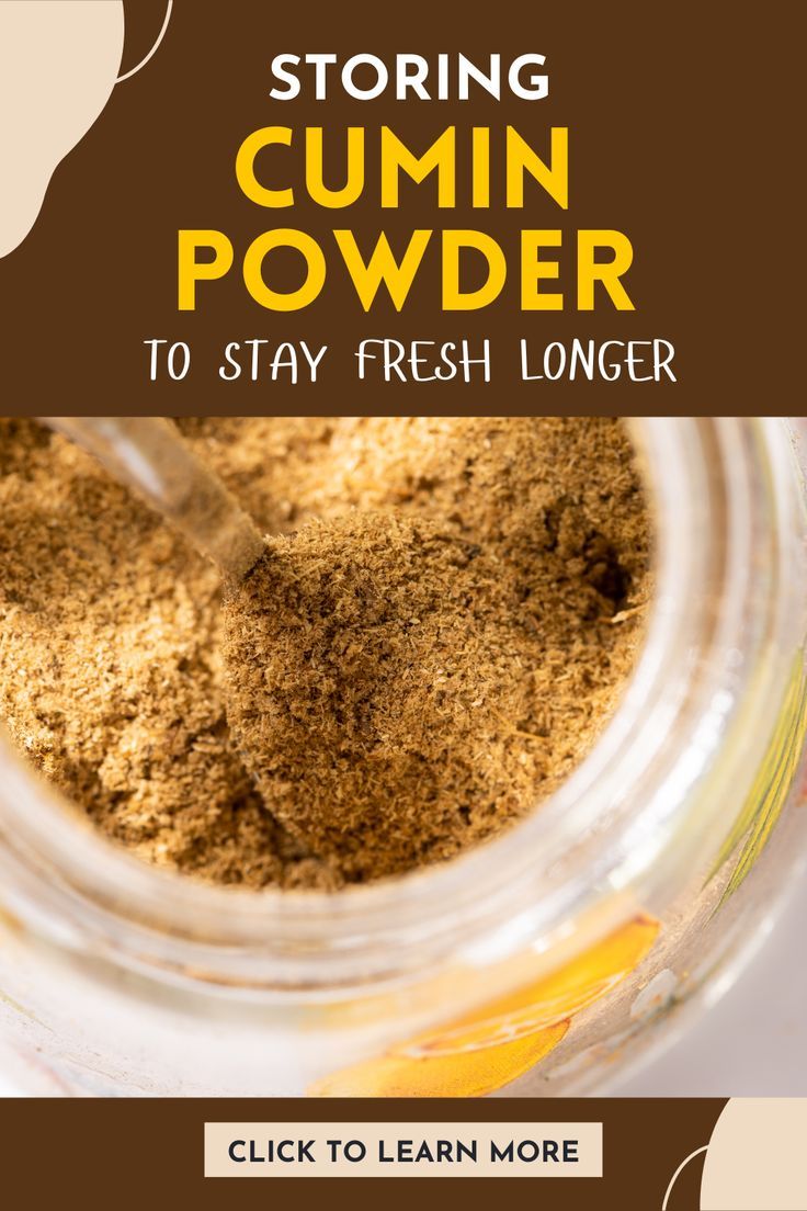 Close-up image of a small glass jar filled with ground cumin powder, placed on a rustic wooden table. A spoonful of cumin powder is spilling out next to the jar, showing its rich brown color and fine texture. Scattered cumin seeds surround the jar, highlighting the earthy, warm tones of this popular spice. Cumin Plant, Storing Spices, Spice Storage, Herb Seeds, Curries, Stay Fresh, South Asia, Home Chef, The Mediterranean