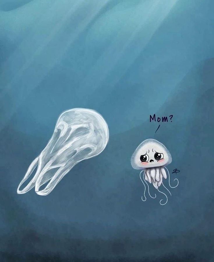 two jellyfish swimming next to each other in the ocean with caption mom?