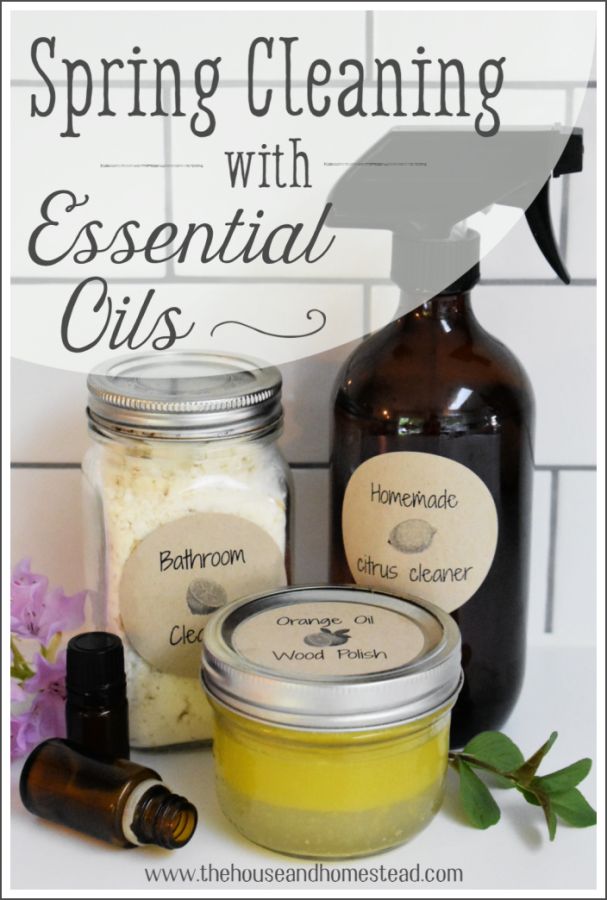 the ingredients for spring cleaning with essential oils