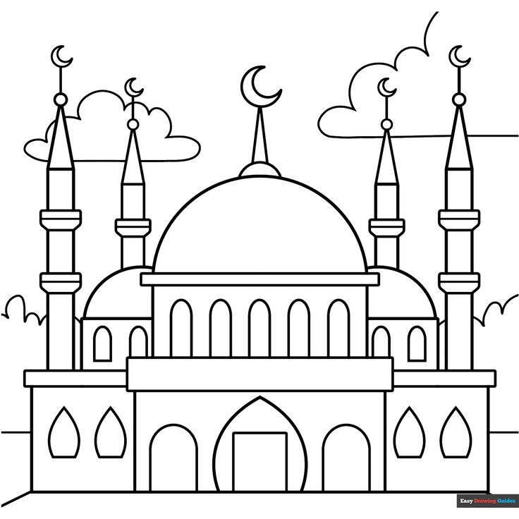 Free Mosque Coloring Page for Kids Mosque Printable, Coloring Pictures For Kids, Easy Drawing Guides, Free Printable Coloring Sheets, Drawing Guides, 5th Class, Cartoon Coloring, Room Wall Painting, Kids Print