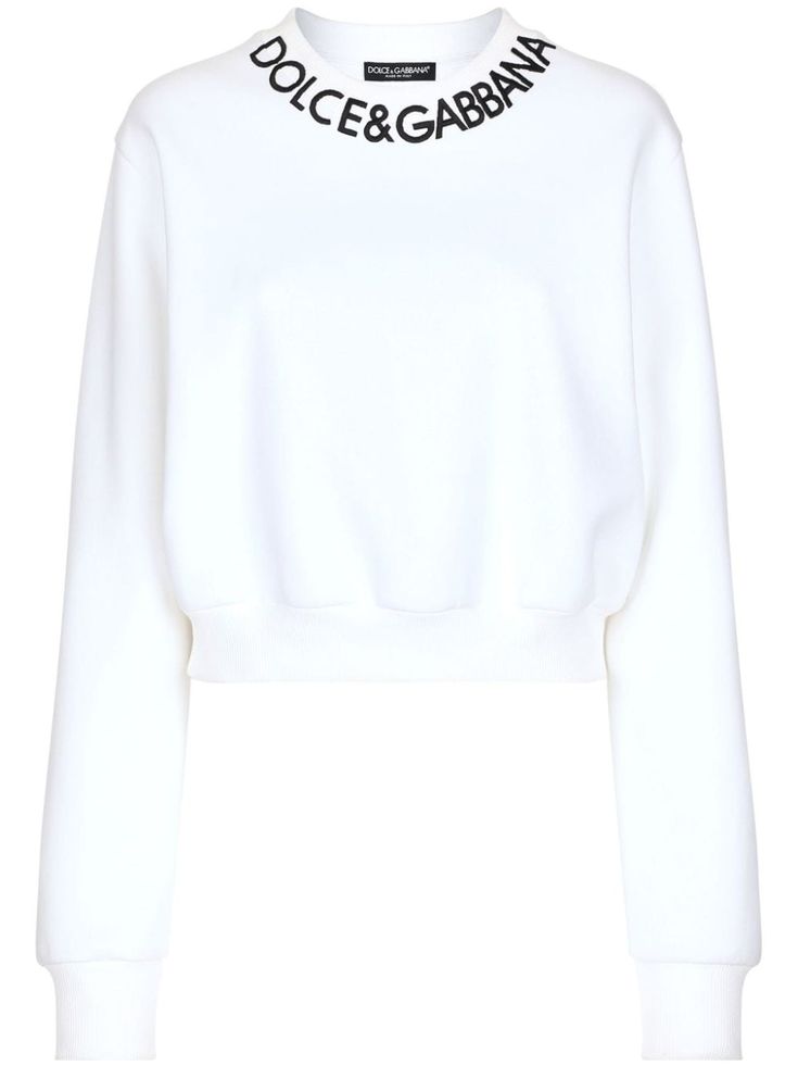 white/black cotton blend embroidered logo to the front logo patch to the rear crew neck long sleeves Spring White Sweater With Embroidered Logo, Spring Logo Sweatshirt With Long Sleeves, Logo Long Sleeve Sweatshirt For Spring, Long Sleeve Logo Sweatshirt For Spring, Spring Long Sleeve Logo Sweatshirt, White Embroidered Logo Sweater For Fall, White Logo Sweatshirt For Spring, Spring Crew Sweatshirt With Logo Detail, White Logo Crew Neck Sweatshirt