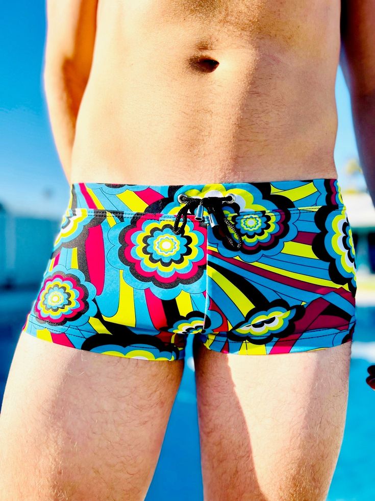 A zippy geometric in bright blue, purple, puce and white, this print puts forward your best curves. 225 pieces made. Ocean Swim, Swim Trunk, Bright Blue, Blue Purple, Trunk, Flower Power, Swimming, Purple, Blue