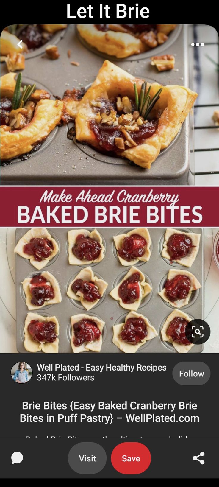 the app shows how to make cranberry baked brie bites for desserts