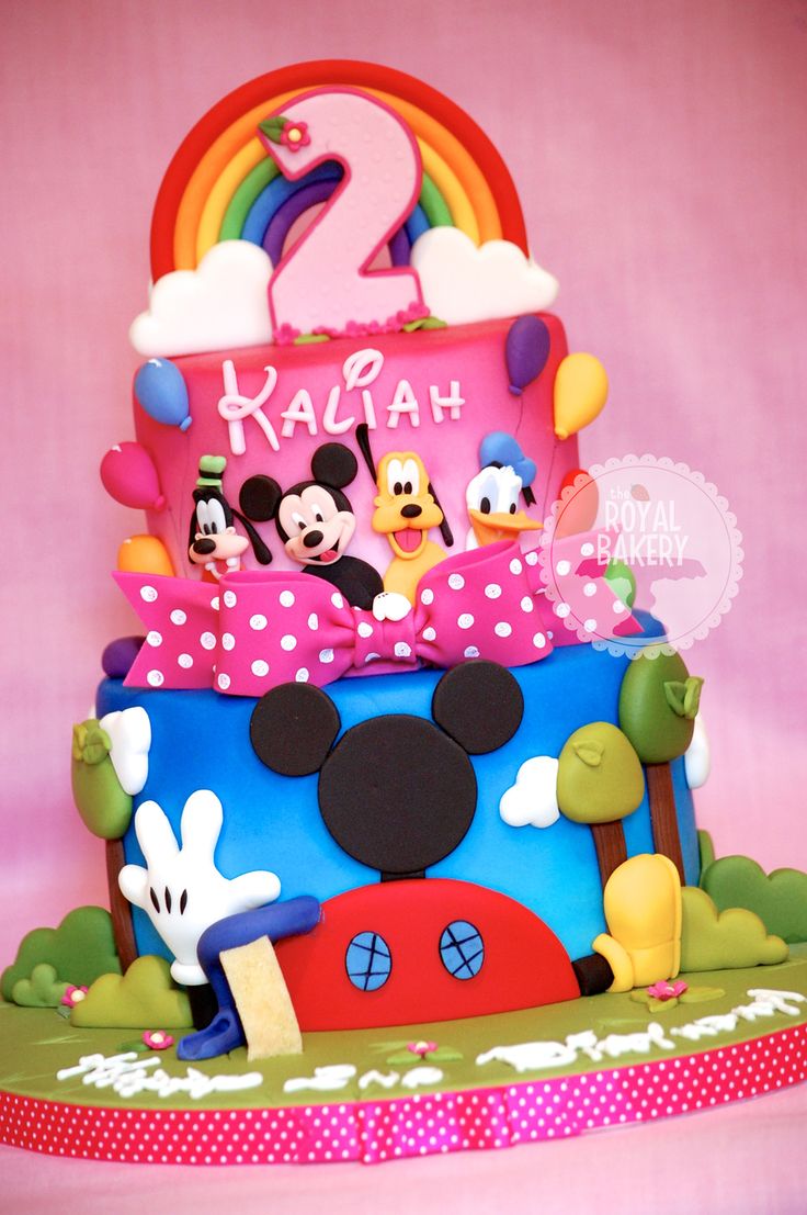 a birthday cake with mickey mouse and friends on it