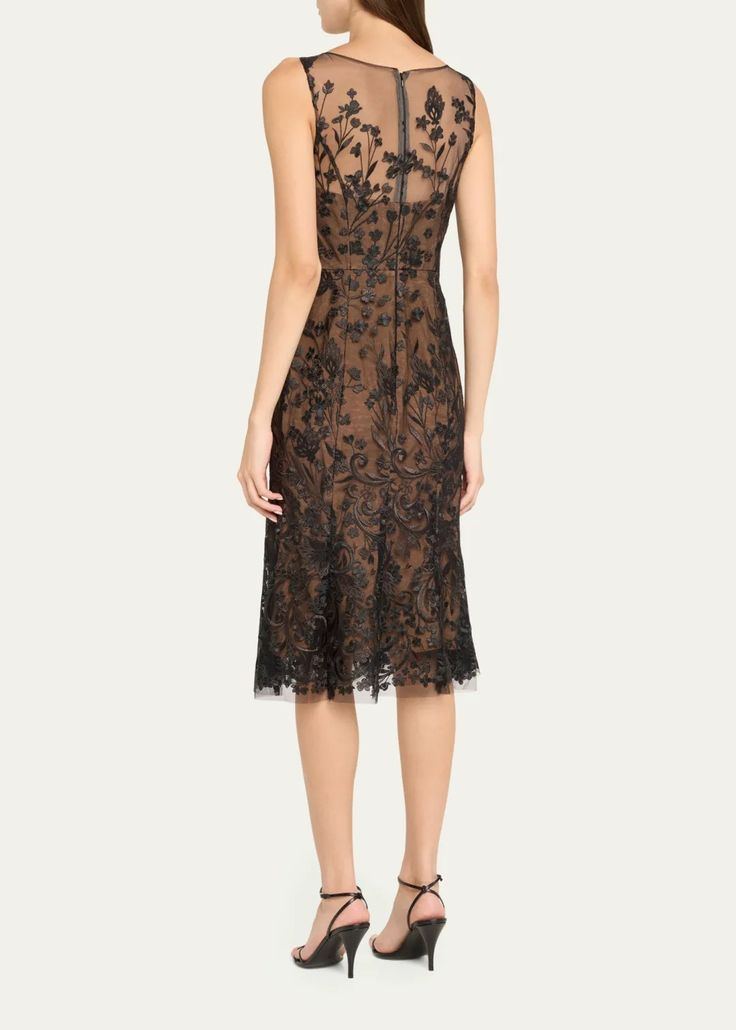 Marchesa Notte Fil Coupe Embroidered Sheath Dress - Bergdorf Goodman Formal Sleeveless Midi Dress With Floral Embroidery, Elegant Embroidered Midi Dress For Evening, Fitted Sleeveless Embroidered Dress For Evening, Formal Knee-length Lace Dress With Floral Embroidery, Elegant Embroidered Midi Cocktail Dress, Elegant Fitted Sleeveless Embroidered Dress, Elegant Knee-length Floral Embroidered Lace Dress, Elegant Embroidered Midi Dress For Formal Occasions, Elegant Knee-length Lace Dress With Floral Embroidery