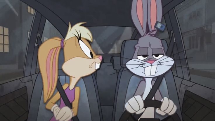 two cartoon characters sitting in the back seat of a car