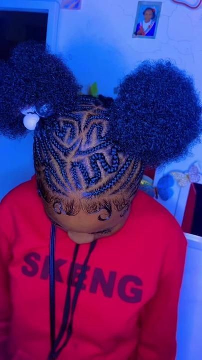 Cute Natural Cornrow Hairstyles, Cornrow Hairstyles For Black Women Natural Hair, Two Cornrow Braids Natural Hair, Jamaican Hairstyles For School, Natural Cornrow Hairstyles For School, Natural Hair Styles Kids, Hairstyles For Kids Natural Hair, Stitch Braids With Curls, Canerow Hairstyles