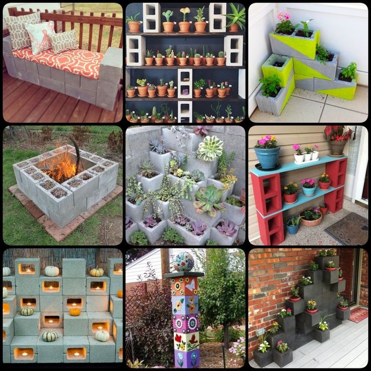 many different types of outdoor furniture made out of cinder blocks