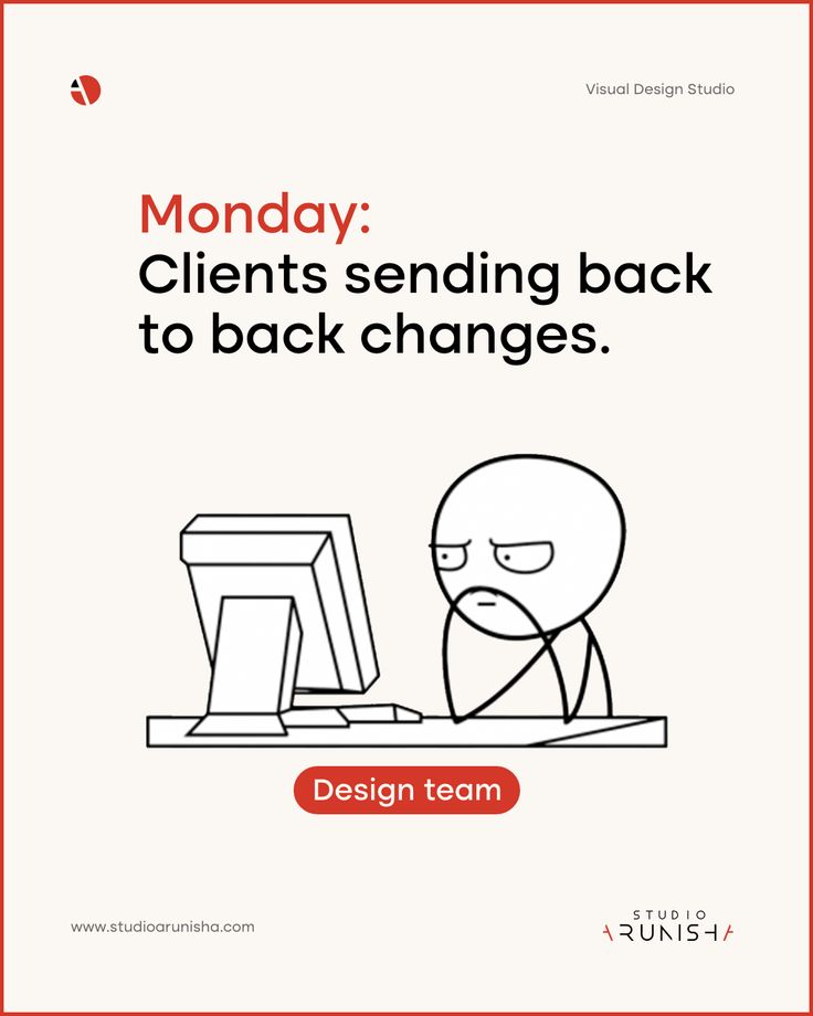 a cartoon character sitting in front of a computer with the caption, monday client sending back to back changes