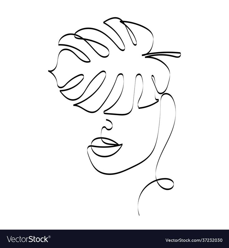 a woman's face with long hair and big eyes in continuous lines on a white background