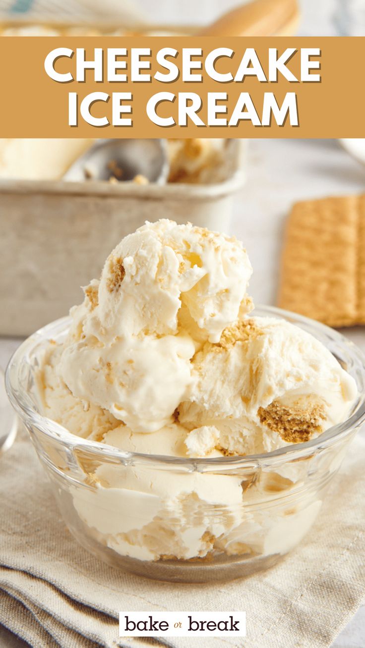 cheesecake ice cream in a glass bowl