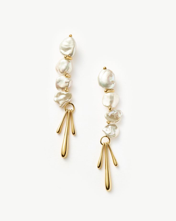 Keshi Pearl Sculptural Drop Earrings | 18ct Gold Plated/Pearl Earrings Coin Pendant Necklace, Bold Earrings, Earring Trends, Ear Stack, Keshi Pearls, Pearl Gemstone, Engraved Jewelry, Engraved Necklace, Pearl Size