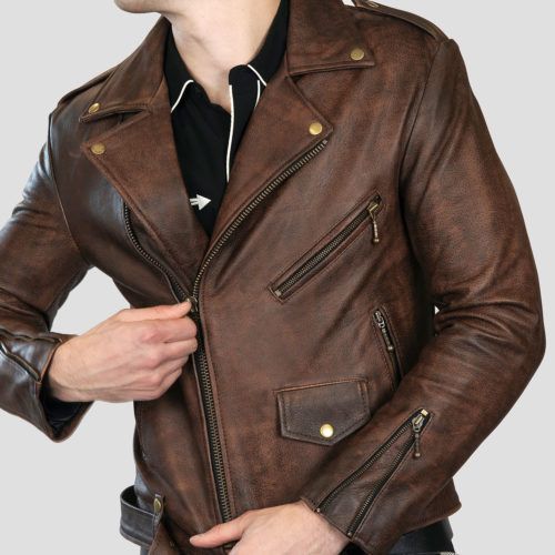 com_was_brn_bra_men_web_5 Rugged Leather Biker Jacket, Rugged Brown Leather Jacket For Winter, Rugged Distressed Brown Leather Biker Jacket, Vintage Distressed Leather Outerwear, Fitted Rugged Distressed Brown Outerwear, Rugged Leather Biker Jacket With Pockets, Distressed Fitted Leather Biker Jacket, Distressed Brown Fitted Rugged Outerwear, Rugged Biker Jacket With Double-needle Long Sleeves