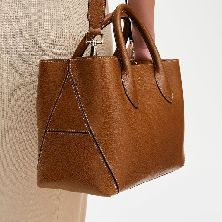 Midi London Leather Tote Bag in Tan Pebble | Aspinal of London Modern Shoulder Bag With Double Handle And Smooth Grain, Designer Structured Brown Bags, Structured Textured Leather Business Bags, Cognac Calf Leather Double Handle Satchel, Cognac Double Handle Calf Leather Satchel, Rectangular Leather Bag For Work, Timeless Leather Bag For Work, Leather Rectangular Bag For Workwear, Leather Rectangular Satchel For Work