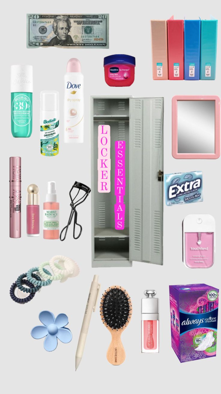 an assortment of personal care items arranged on top of each other